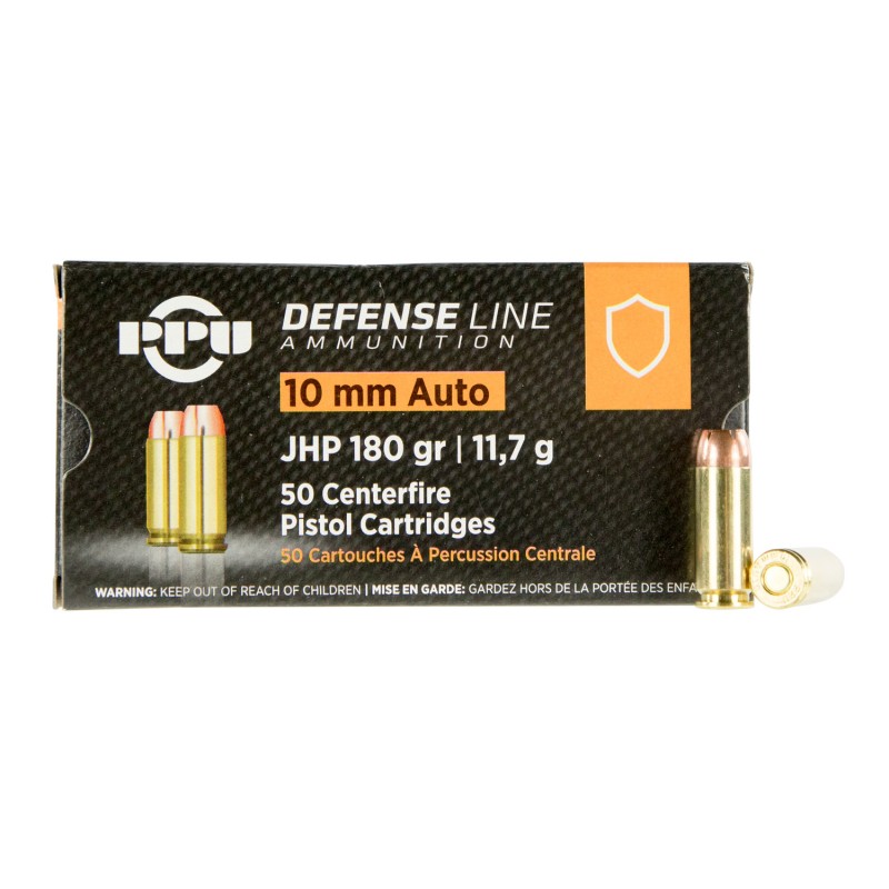 PPU PPD10 Defense  10mmAuto 180gr Jacketed Hollow Point 50 Per Box10 Case