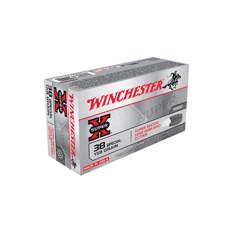 Winchester Ammo X38WCPSV Super X  38Special 158gr Super Match Lead Semi Wadcutter 50 Per Box10 Case