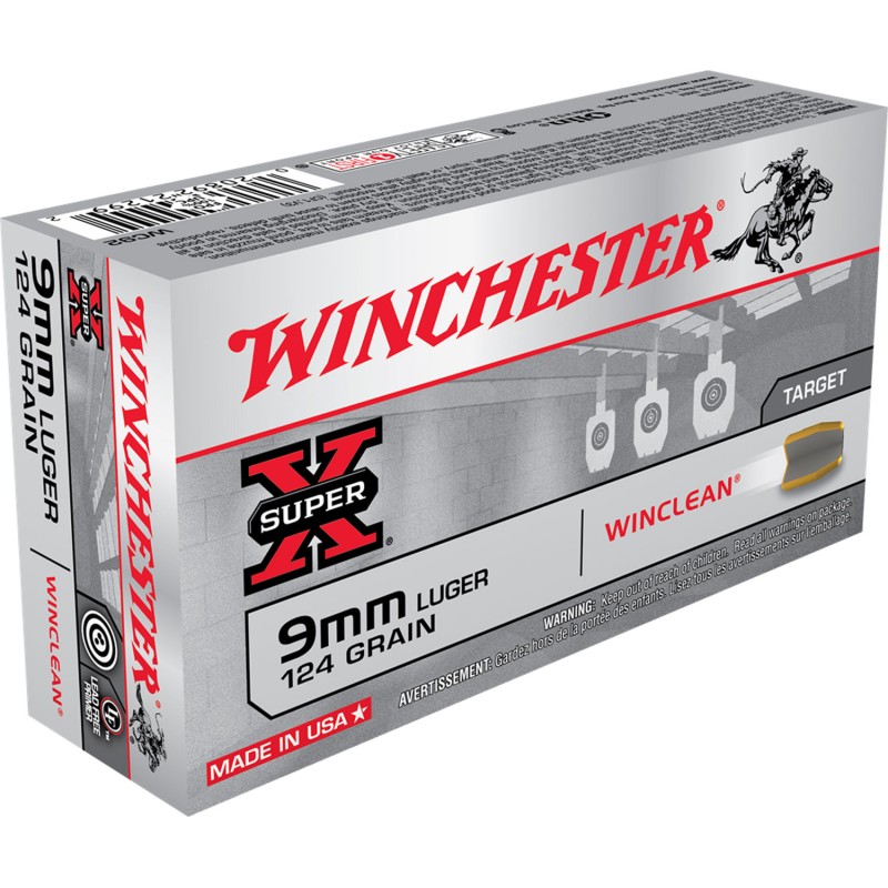 Winchester Ammo WC92 Super X  9mmLuger 124gr Winclean Brass Enclosed Base 50 Per Box10 Case