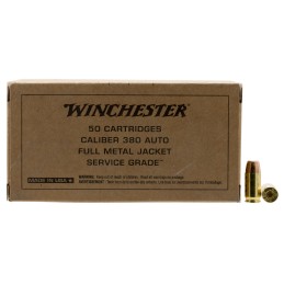 Winchester Ammo SG380W Service Grade  380ACP 95gr Full Metal Jacket Flat Nose 50 Per Box10 Case