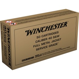 Winchester Ammo SG40W Service Grade  40SW 165gr Full Metal Jacket Flat Nose 50 Per Box10 Case