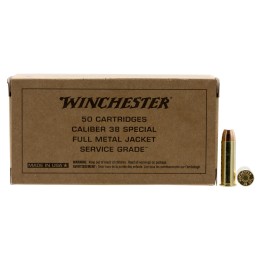 Winchester Ammo SG38W Service Grade  38Special 130gr Full Metal Jacket Flat Nose 50 Per Box10 Case