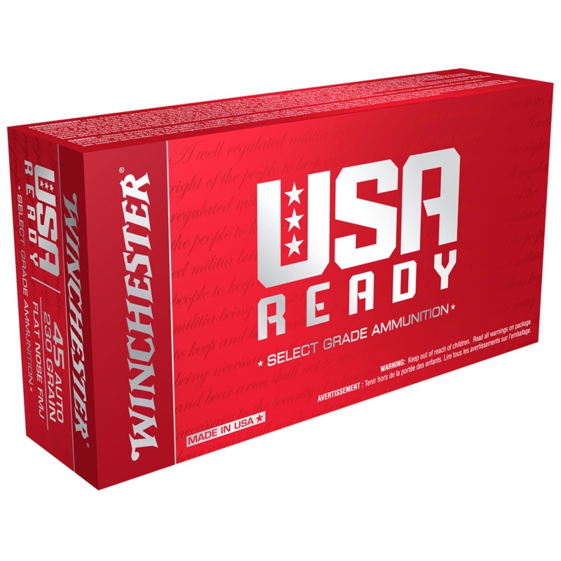 Winchester Ammo RED45 USA Ready 45ACP 230gr Full Metal Jacket Flat Nose 50 Per Box10 Case