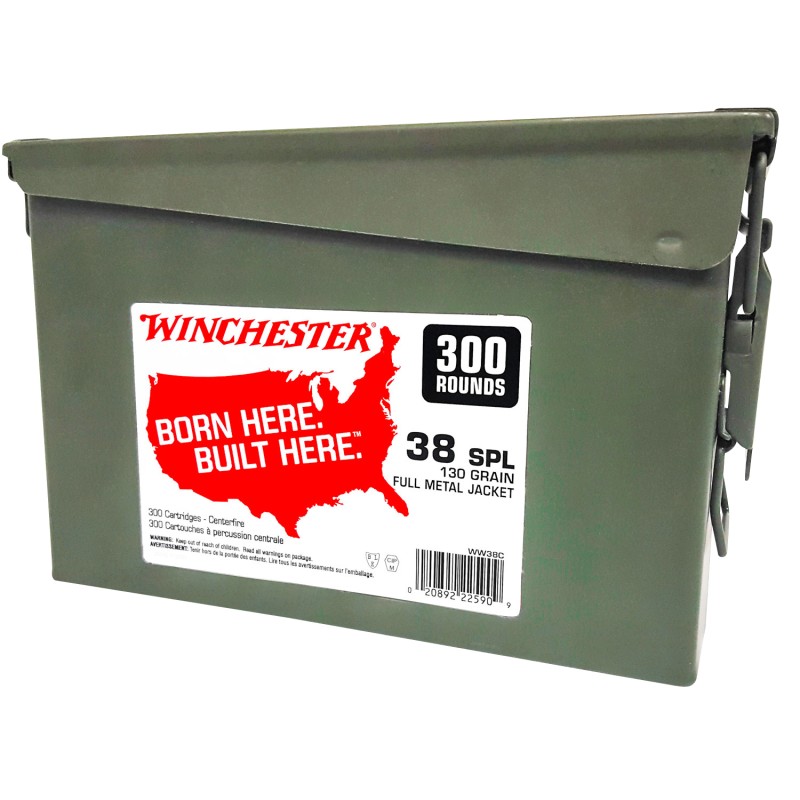 Winchester Ammo WW38C USA Ammo Can 38Special 130gr Full Metal Jacket 300 Per Box2 Case