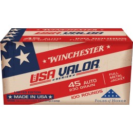 Winchester Ammo USAV45A USA Valor  45ACP 230gr Full Metal Jacket 100 Per Box5 Case