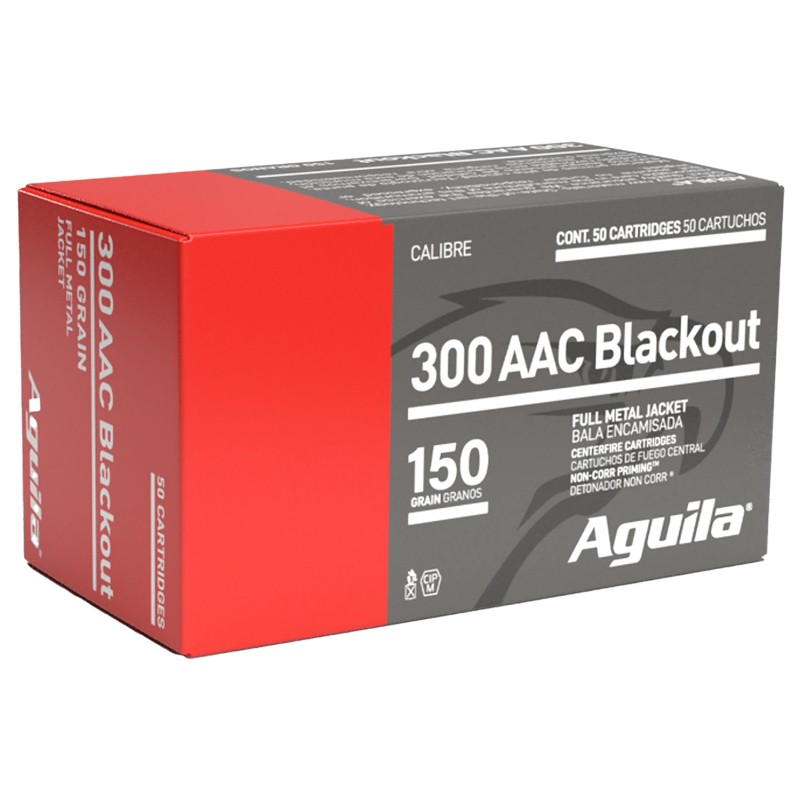 Aguila 1E300110 Target  Range Rifle 300Blackout 150gr Full Metal Jacket Boat Tail 50 Per Box20 Case