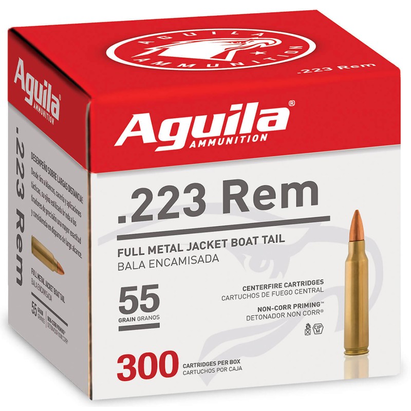 Aguila 1E223108 Target  Range Rifle 223Rem 55gr Full Metal Jacket 300 Per Box4 Case