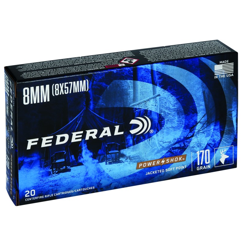 Federal 8A PowerShok  8mmMauser 170gr Jacketed Soft Point 20 Per Box10 Case