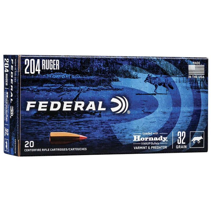 Federal V204VM32 Varmint  Predator  204Ruger 32gr Hornady VMax 20 Per Box10 Case