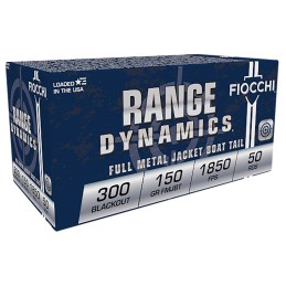 Fiocchi 300BLKC Range Dynamics  300Blackout 150gr Full Metal Jacket Boat Tail 50 Per Box10 Case