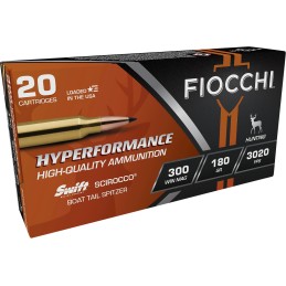 Fiocchi 300WMSCA Hyperformance  300WinMag 180gr Swift Scirocco II Boat Tail Spitzer 20 Per Box10 Case