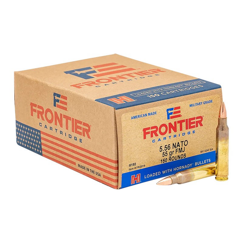 Frontier Cartridge FR2015 Military Grade Centerfire Rifle 5.56x45mmNATO 55gr Full Metal Jacket 150 Per Box8 Case