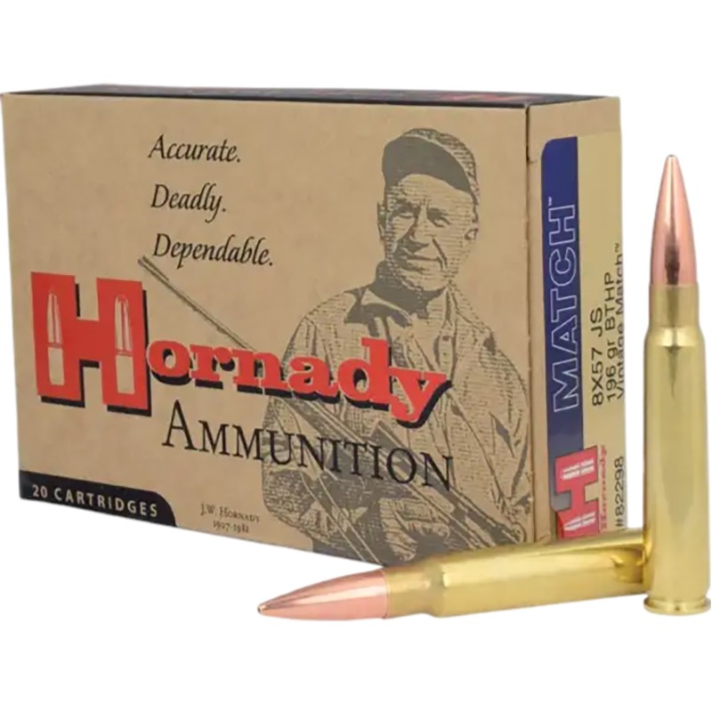 Hornady 82298 Match  8mm Mauser 196gr Boat Tail Hollow Point 20 Per Box10 Cs