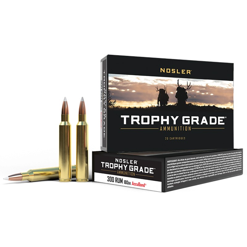 Nosler 60065 Trophy Grade  300RUM 180gr Nosler AccuBond 20 Per Box10 Case