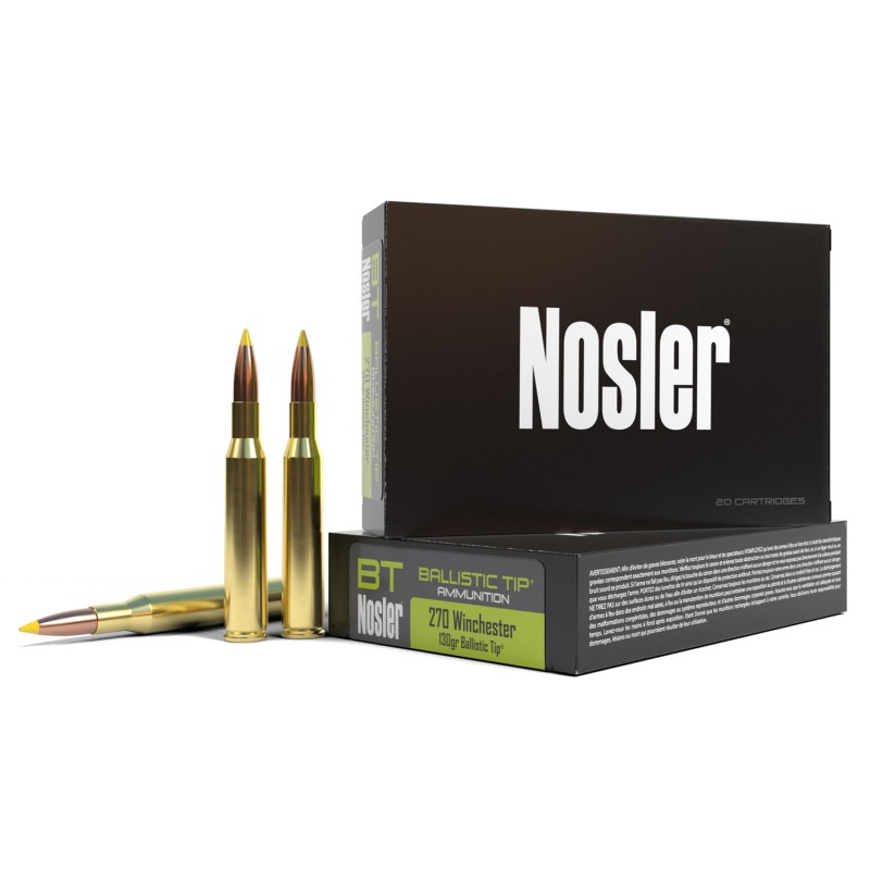 Nosler 40062 Ballistic Tip  270Win 130gr Spitzer Ballistic Tip 20 Per Box10 Case