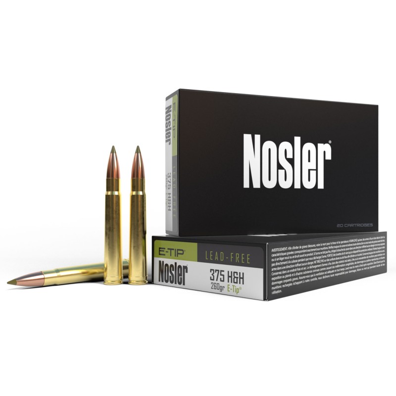 Nosler 40395 ETip  375HHMag 260gr E Tip Boat Tail 20 Per Box10 Case