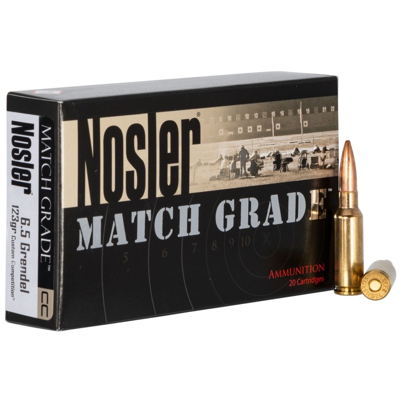 Nosler 44501 Match Grade  6.5Grendel 123gr Custom Competition Hollow Point Boat Tail 20 Per Box10 Case