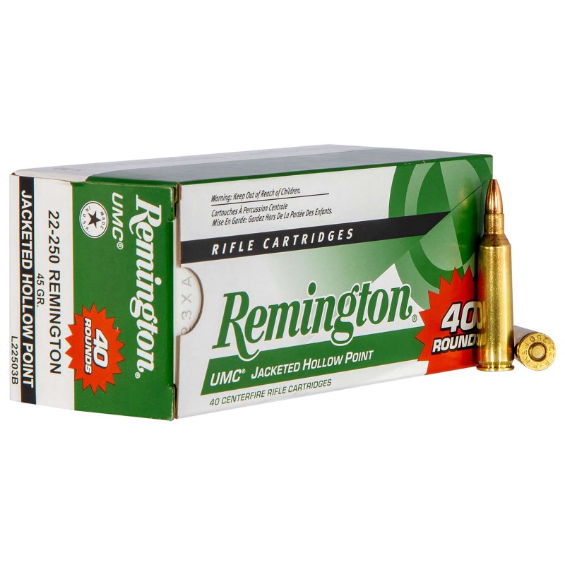 Remington Ammunition 23769 UMC Value Pack 22250Rem 45gr Jacketed Hollow Point 40 Per Box10 Case