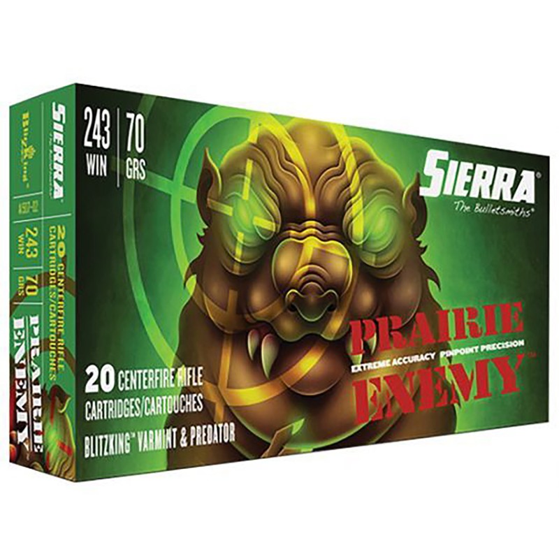 Sierra A150702 Prairie Enemy  243Win 70gr Sierra BlitzKing 20 Per Box10 Case