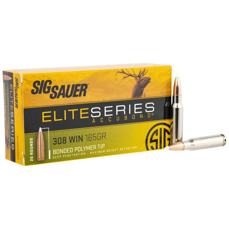 Sig Sauer E308AB16520 Elite Hunting  308Win 165gr Nosler AccuBond 20 Per Box10 Case