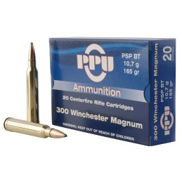 PPU PP3002 Standard Rifle  300WinMag 165gr Soft Point Boat Tail 20 Per Box10 Case