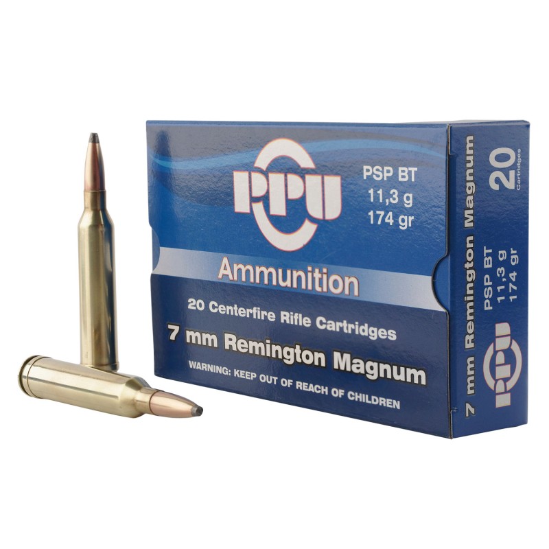 PPU PP7RM2 Standard Rifle  7mmRemMag 174gr Pointed Soft Point Boat Tail 20 Per Box10 Case