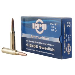 PPU PP6SWF Metric Rifle  6.5x55Swedish 139gr Full Metal Jacket Boat Tail 20 Per Box10 Case