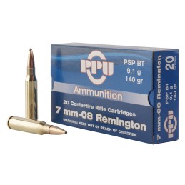 PPU PP708 Metric Rifle  7mm08Rem 140gr Pointed Soft Point Boat Tail 20 Per Box10 Case