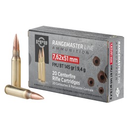 PPU PPRM762 Rangemaster  7.62x51mmNATO 145gr Full Metal Jacket Boat Tail 20 Per Box25 Case