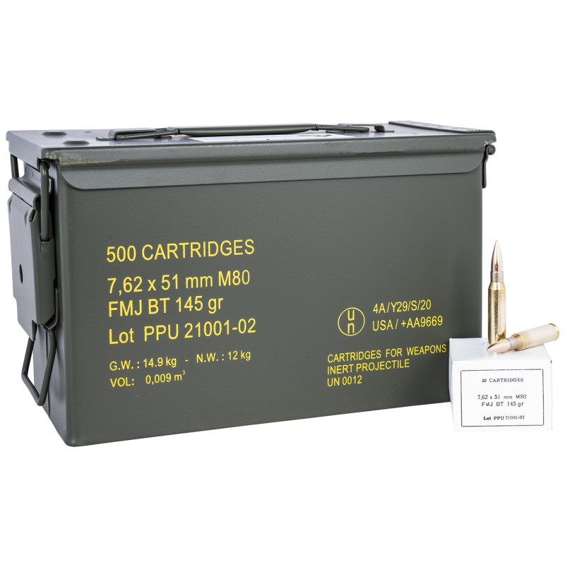 PPU PPRM762M Rangemaster  7.62x51mmNATO 145gr Full Metal Jacket Boat Tail500rds Sold by Case Includes Metal Can