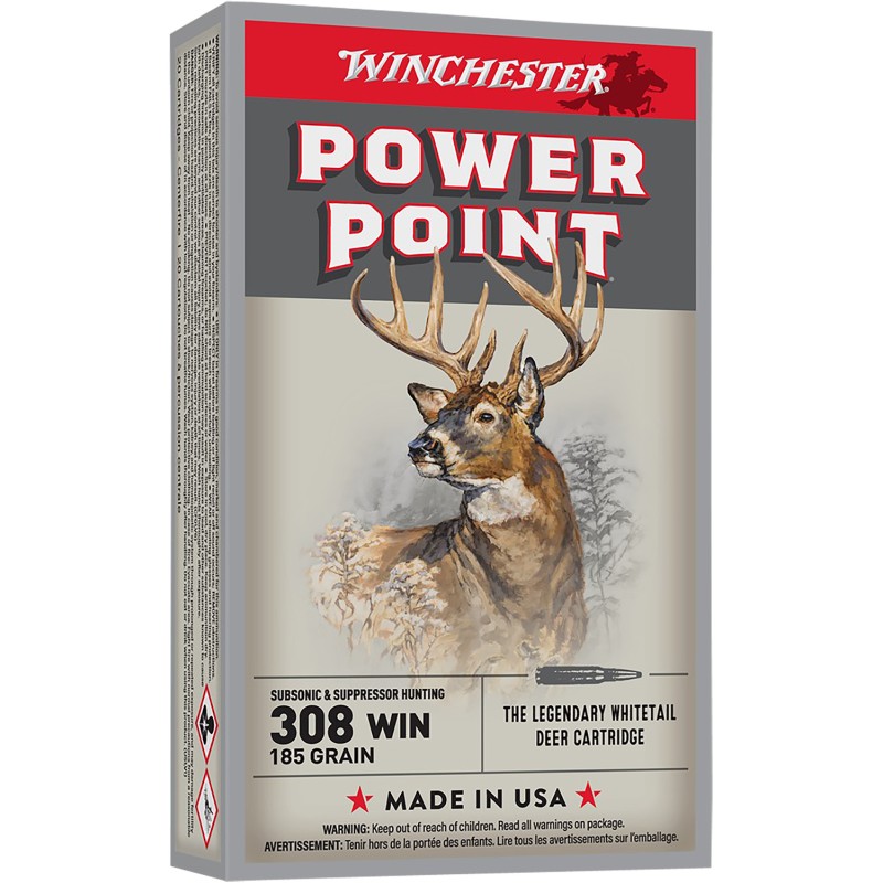 Winchester Ammo X308SUBX PowerPoint  308Win 185gr 20 Per Box10 Case