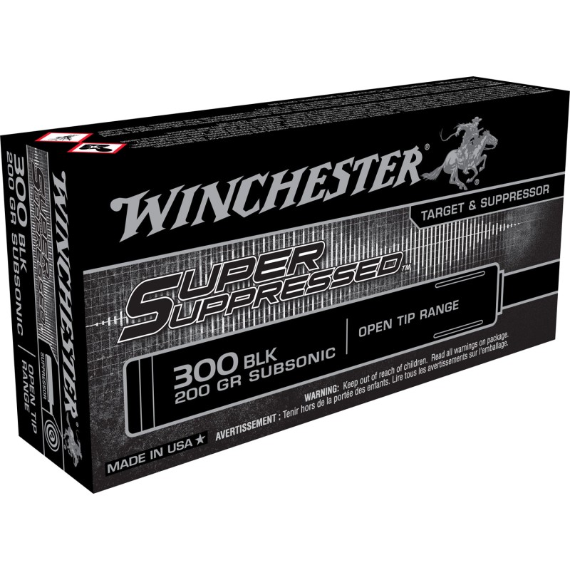 Winchester Ammo SUP300BLK Super Suppressed  300Blackout 200gr Open Tip Range 20 Per Box10 Case