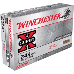 Winchester Ammo X2431 Super X  243Win 80gr Jacketed Soft Point 20 Per Box10 Case