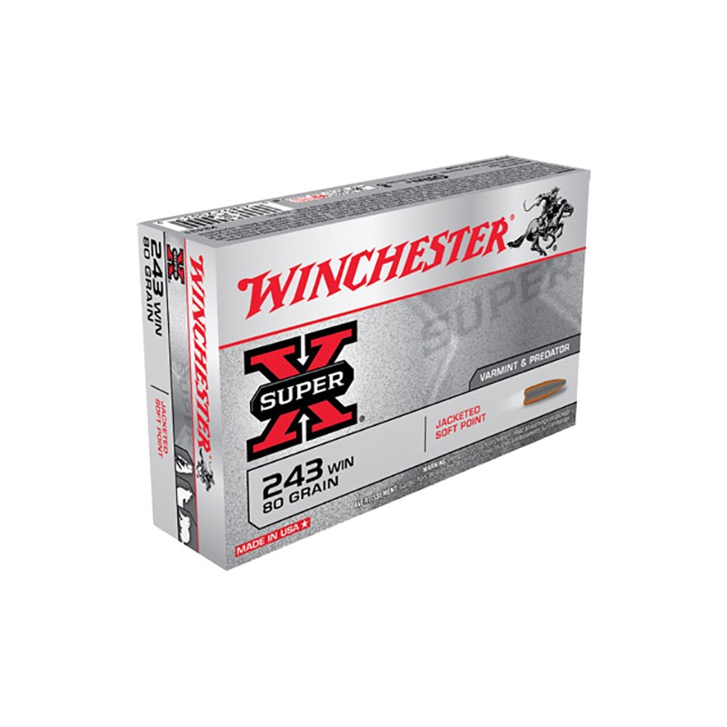 Winchester Ammo X2431 Super X  243Win 80gr Jacketed Soft Point 20 Per Box10 Case