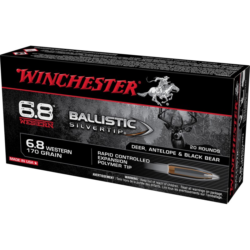 Winchester Ammo SBST68W Ballistic Silvertip  6.8Western 170gr Rapid Controlled Expansion Polymer Tip 20 Per Box10 Case