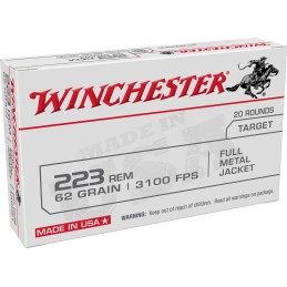 Winchester Ammo W223FMJ62 USA  223Rem 62gr Full Metal Jacket 20 Per Box50 Case