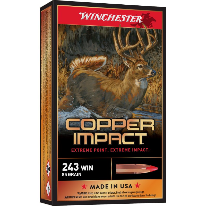 Winchester Ammo X243CLF Copper Impact  243Win 85gr Copper Extreme Point Lead Free 20 Per Box10 Case