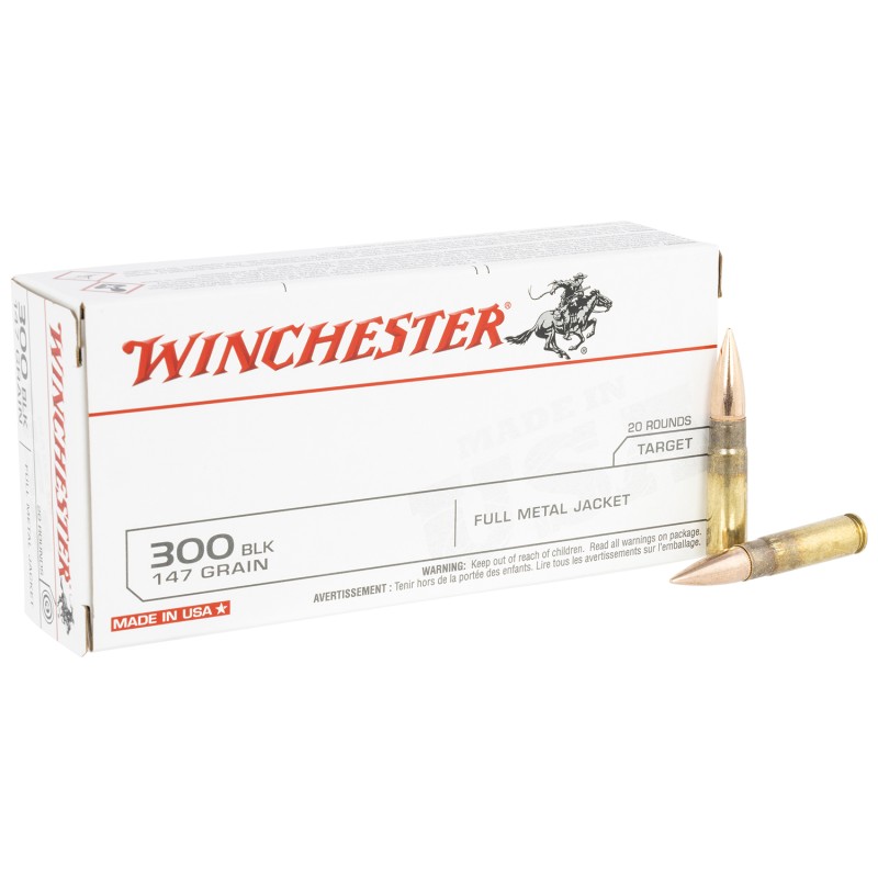 Winchester Ammo USA300B147 USA  300Blackout 147gr Full Metal Jacket Open Tip 20 Per Box10 Case